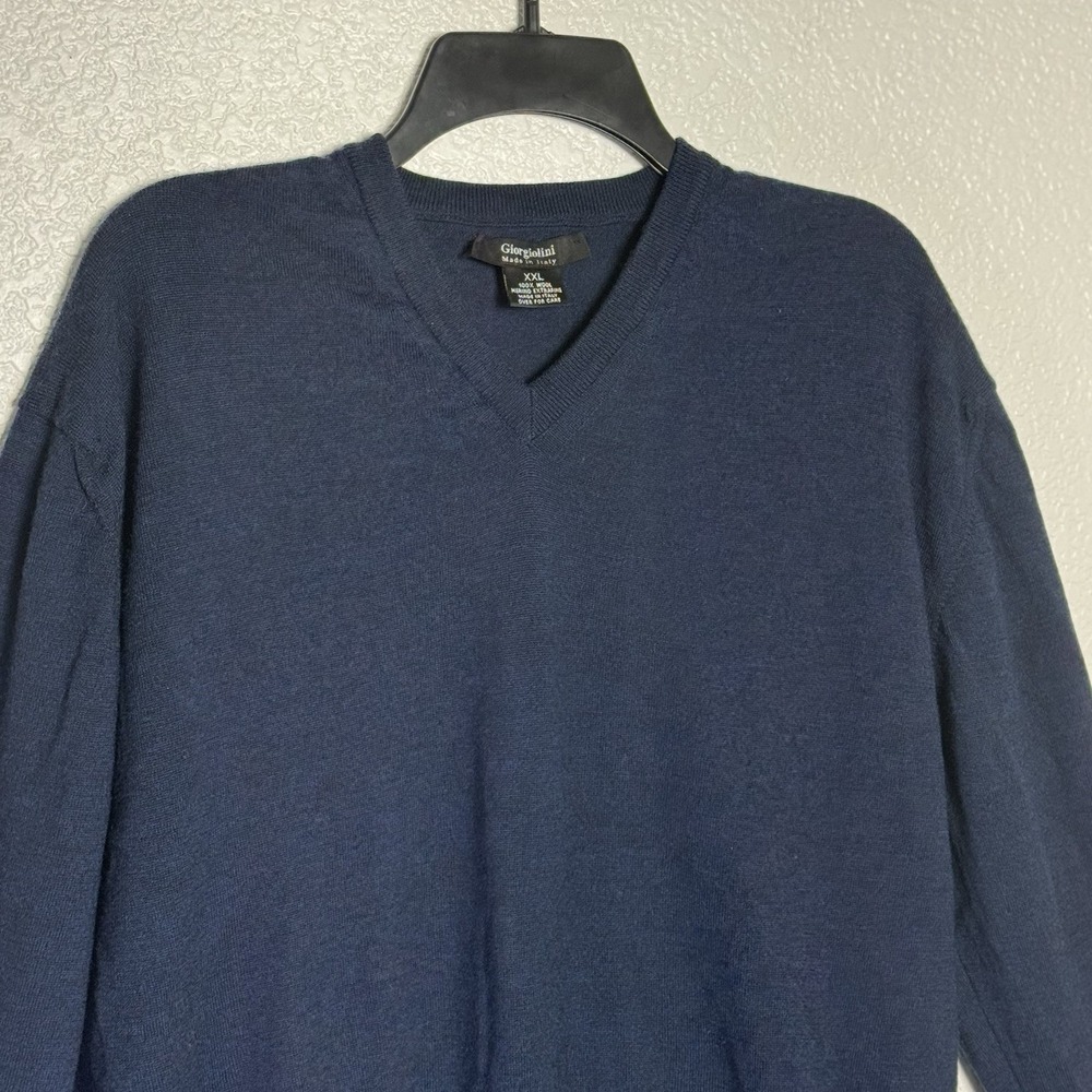 Giorgiolini Men's 100% Merino Wool Pullover Sweater V-Neck Size 2XL Navy Italy